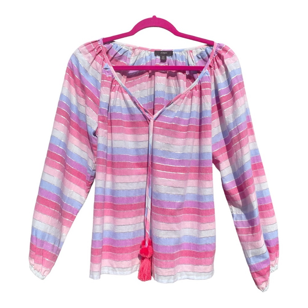 J Crew Long Sleeve Cotton Shirt. Pastel Stripes With Silver Highlights. Small